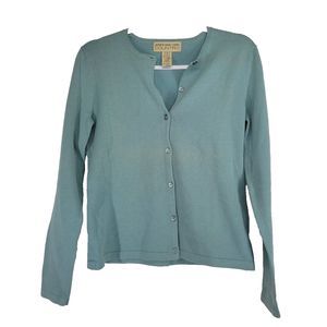 Jones New York Country Teal long sleeve women's Cardigan Size Small tiny spots